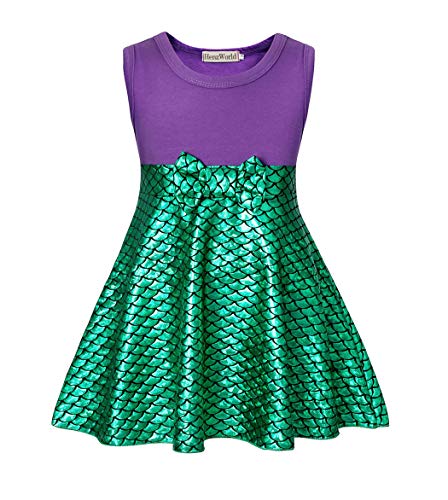 HenzWorld Litle Girls Princess Dress Up Kids Mermaid Costume Party Birthday Gifts Halloween Outfit Fish Scale Cosplay Role Play Mermaid Clothes 4t Toddler 4-5 Years