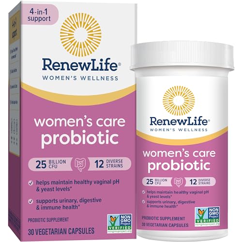 Renew Life Women's Probiotic Capsules, Supports pH Balance for Women, Vaginal, Urinary, Digestive and Immune Health, L. Rhamnosus GG, Dairy, Soy and Gluten-Free, 25 Billion CFU - 30 Ct
