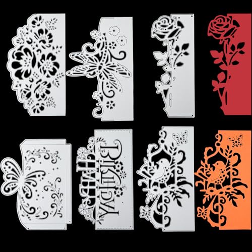 6 Pcs Die Cuts for Card Making Metal Die Cut Flower Butterfly Lace Bird Happy Birthday Cutting Dies Embossing Stencil Template for DIY Paper Crafting Scrapbook Album Cards Decoration 6 Styles