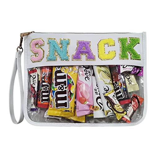 Chenille Letter Clear Bag Zipper Pouch Flat Makeup Bag Nylon Cosmetic Bags Organizer Waterproof Toiletry Bag with Stuff Snacks TRAVEL Beach Things Patches For Women Girls