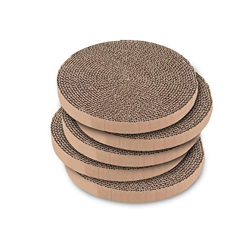 Best Pet Supplies Scratch and Spin Cat Scratcher Replacement Pads for Active Play, Natural Recycled Corrugated Cardboard, Supports Pet Behaviors, Relieves Stress - 5 Count