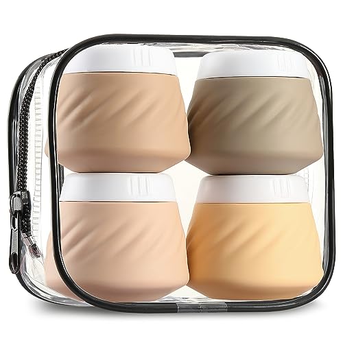 Gemice Travel Containers for Toiletries, Silicone Cream Jars TSA Approved Travel Size Containers with Clear Bag, Leak-proof Travel Accessories with Lid for Cosmetic Face Body Hand Cream (4 Pack)