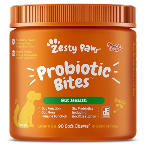 Zesty Paws Probiotic for Dogs - Probiotics for Gut Flora, Digestive Health, Occasional Diarrhea & Bowel Support - Clinically Studied DE111 Dog Supplement Soft Chews for Pet Immune System - Pumpkin