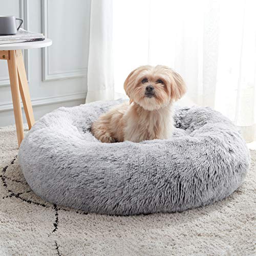WESTERN HOME WH Calming Dog Bed & Cat Bed, Anti-Anxiety Donut Dog Cuddler Bed, Warming Cozy Soft Dog Round Bed, Fluffy Faux Fur Plush Dog Cat Cushion Bed for Small Medium Dogs and Cats