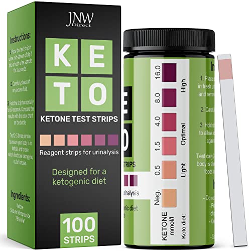 Ketone Test Strips, 100 Keto Test Strips for Keto, Low Carb Diet - Urine Test Strips, Ketosis Test Strips Urine, Keto Strips, Ketone Urinalysis Test Strips, Ketones Test Kit - Free eBook - JNW Direct