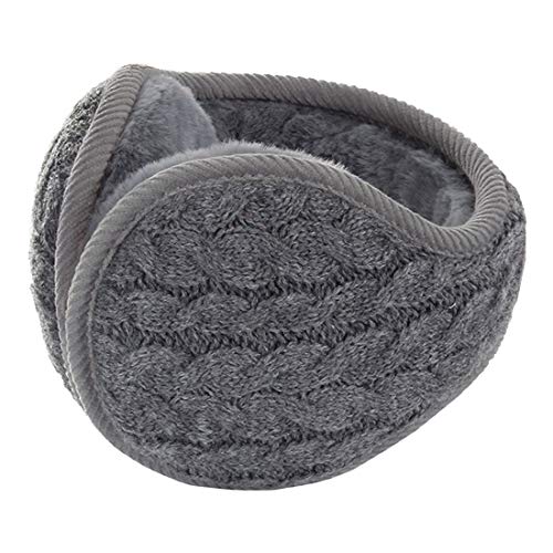 Surblue Unisex Warm Knit Cashmere Winter Pure Color Earmuffs with Fur Earwarmer, Adjustable Wrap,Gray,Large