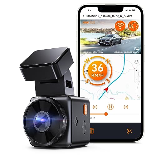 Vantrue E1 Lite 1080P WiFi Mini Dash Cam with GPS and Speed, Free APP, Voice Control Detachable Dash Camera, 24 Hours Parking Mode, Night Vision, Motion Detection, Loop Recording, Support 512GB Max