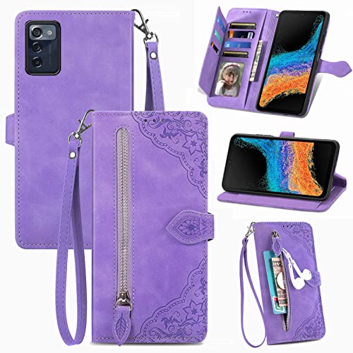 DAMONDY for ZMAX 5G Zipper Wallet Case,ZMAX 5G Case,Premium Magnetic Closure Stand Function Folio PU Leather Flip Cover Inner Soft TPU Case for Consumer Cellular ZMAX 5G -Purple