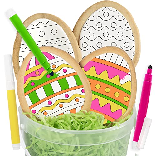 Easter Egg Cookie Decorating Kit Basket Gift For Kids Activity | 4 Jumbo Egg Coloring Cookies + 3 Edible Markers | Coloring Arts and Craft project