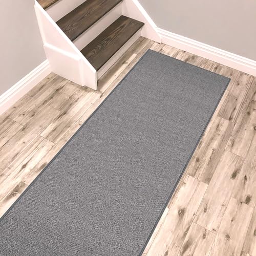 Kapaqua, Custom Size Grey Solid Plain Rubber Backed Non-Slip Hallway Stair Runner Rug Carpet 22 inch Wide Choose Your Length 22in X 8ft