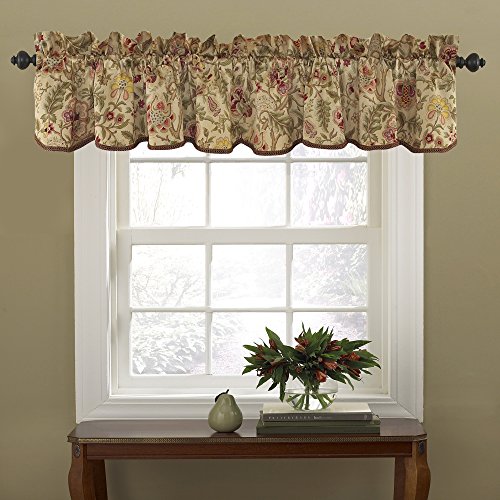 Waverly Imperial Dress Jacobean Floral Rod Pocket Valance for Windows in Bedroom, Kitchen, or Living Room, 50' x 15', Antique