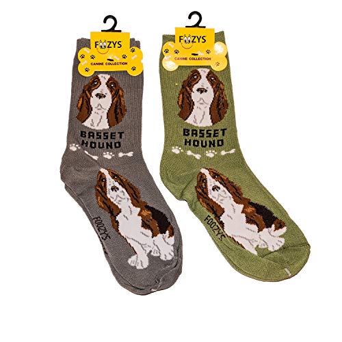 Foozys Unisex Crew Socks Canine Collection Basset Hound,Fits Shoe Size 4-10