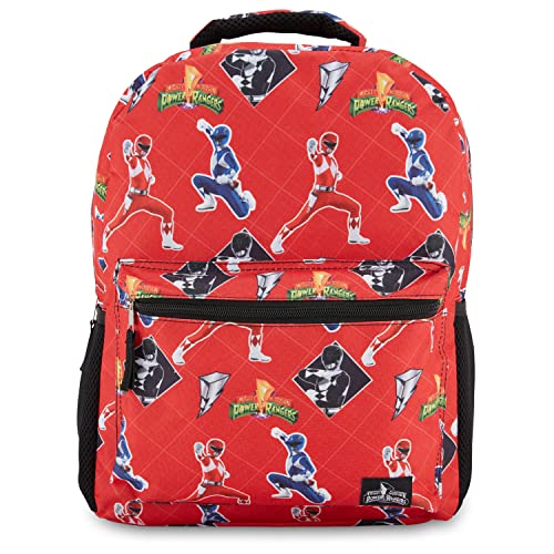 Power Rangers Classic Allover Backpack - Red, Pink, Black, Green Yellow and Green Ranger - Official Power Rangers School Bookbag (Red)