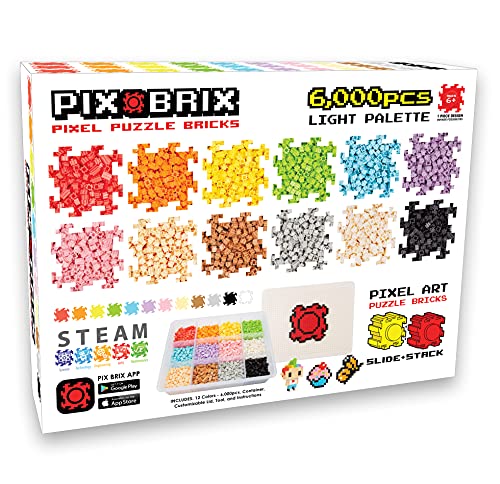 Pix Brix Pixel Art Puzzle Bricks – 6,000 Piece Pixel Art Container, 12 Color Light Palette – Interlocking Building Bricks, Create 2D and 3D Builds Without Water or Glue – Stem Toys, Ages 6 Plus