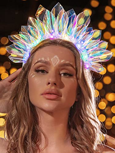 GENBREE Light Up Headband LED Flash Glowing Hair Band Laser Hair Hoop Tiara Luminous Headbands New Year Party Costume Hair Accessories for Women and Girls