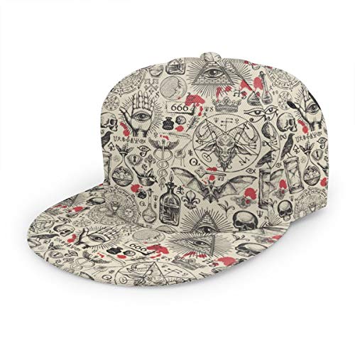 antkondnm Abstract Pattern On Occult Theme Flat Bill Brim Cap, Cool Hip Hop Trucker Hat Men Women Adjustable Baseball Caps