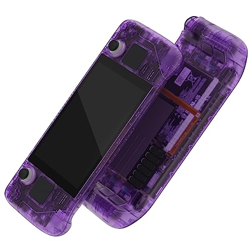 eXtremeRate Custom Faceplate Back Plate for Steam Deck LCD, Clear Atomic Purple Handheld Console Replacement Housing Case, DIY Full Set Shell with Buttons for Steam Deck Console - Console NOT Included