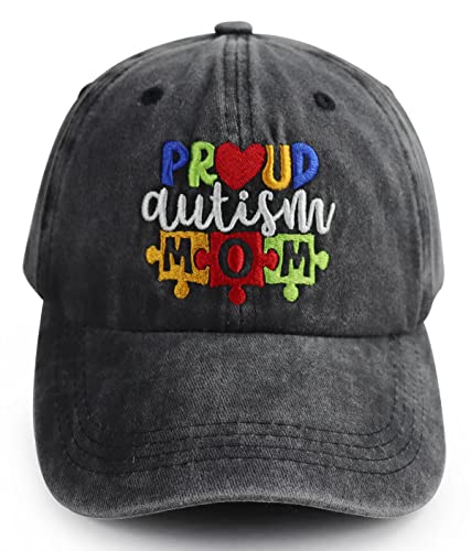 Autism Gifts for Mom, Proud Autism Mom Hat, Adjustable Washed Cotton Embroidered Puzzle Graphic Love Autistic Mama Baseball Cap, Autism Awareness Gifts for Women Mother Grandma Friends