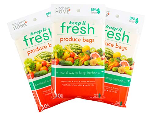 Keep it Fresh Produce Bags - 30 Reusable BPA Free Freshness Green Bags & Twist Ties - Keeps Fruits, Veggies, and Flowers Fresher Longer