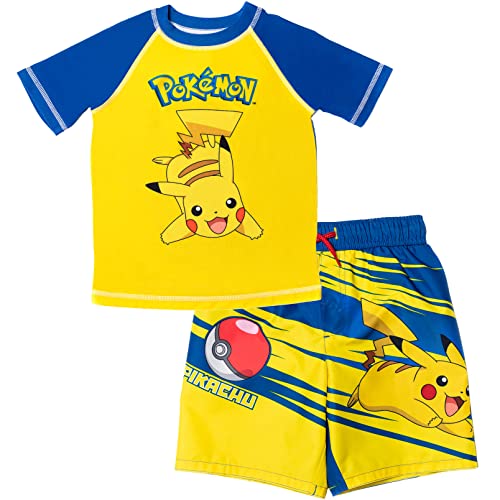 Pokemon Pikachu Little Boys Rash Guard and Swim Trunks Outfit Set Yellow/Multicolor 5-6