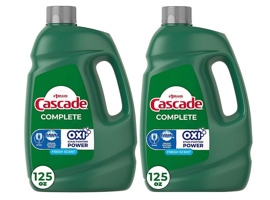 CASCADE Complete Oxi Gel Stain Fighting Power Dishwashing Detergent with Dawn, Fresh Scent, 125 Fl Oz (Pack of 2)