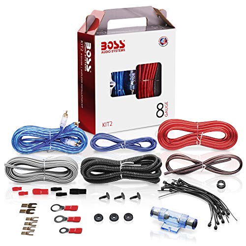 BOSS Audio Systems KIT2 8 Gauge Complete Car Amplifier Installation Wiring Kit with Power Cables, Ground Cables, Turn-On Wire, Speaker Wire, Terminals