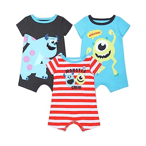 Disney Baby Monsters Inc Sully and Mike Rompers, Blue, 3-6 Months (Pack of 3)