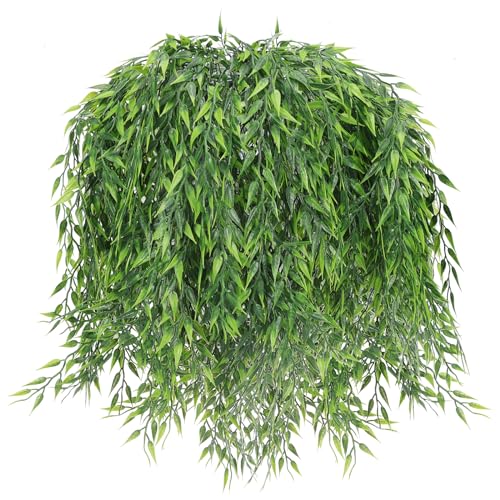 CEWOR 12pcs Artificial Weeping Willow, Fake Plastic Greenery Plants Faux Hanging Ivy Vine Leaves Garland UV Resistant for Home Garden Planter Filler Wedding Party Indoor Outdoor Table Decor