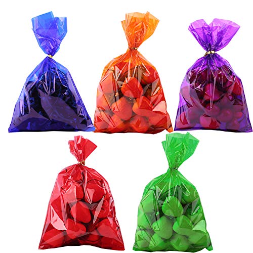 Morepack Mother's Day Colored Cellophane Treat Bags, 6x9 Inch 100 pcs Colorful Cellophane Bags With 100 Twist Ties 2.5Mil Cello Bags for Party Favors