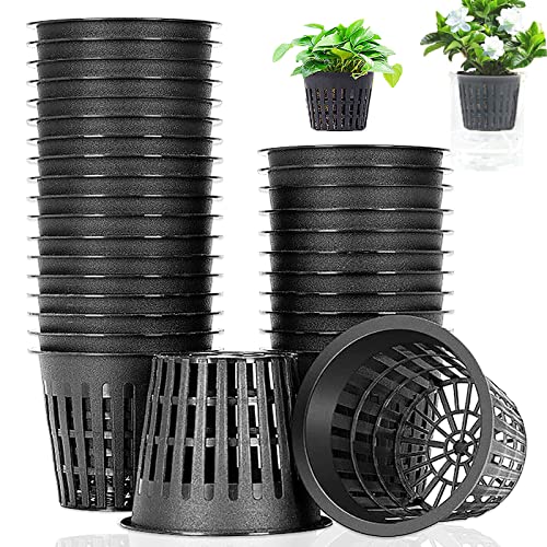 Panxxsen 50 PCS 3 Inch Heavy Duty Net Pots,Hydroponic Cups,Garden Plastic Slotted Mesh Net Cups,Plant Nursery Net Pots for Hydroponics,Slotted Mesh(Black)