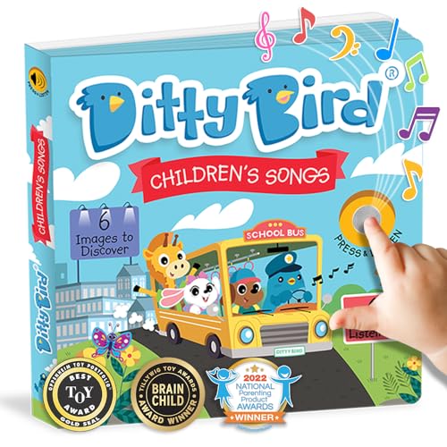 Ditty Bird Musical Books for Toddlers | Fun Children's Nursery Rhyme Book | The Wheels On The Bus Book with Sound | Interactive Toddler Books for 1 Year Old to 3 Year Olds | Sturdy Baby Sound Books