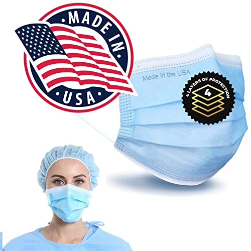 Brightt Made In USA ASTM Level 3 Face Mask 4ply Disposable Masks Facial Cover Elastic Ear Loops For Adults Box of 50