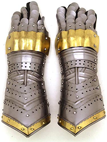 Medieval Warrior Brand Metal Gothic Knight Style Gauntlets Fully Functional Armor Gloves (Gold)