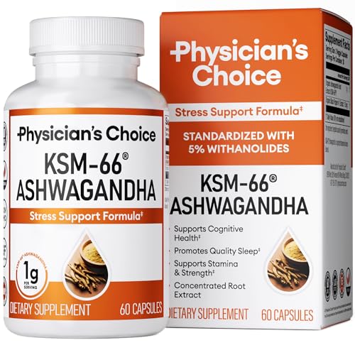 KSM-66 Ashwagandha Root Powder Extract - Stress, Mood, & Athletic Support - 1,000 MG of Clinically Studied KSM66 & Black Pepper for Maximum Absorption - 5% Withanolides - 60 Vegan Capsules
