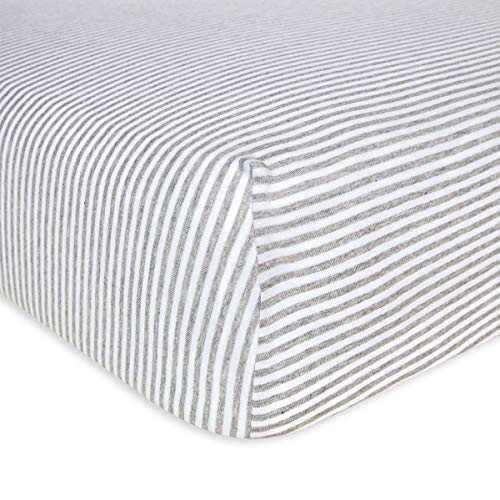 Burts Bees Baby Stripe Fitted Crib Sheet Organic Cotton BEESNUG - Heather Grey Stripes, Fits Unisex Standard Bed and Toddler Mattress, Infant Essentials, 28 x 52 x 5.5 Inch 1-Pack