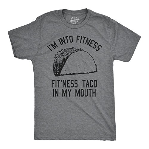 Crazy Dog Mens Graphic Novelty T Shirt I'm Into Fit’Ness Taco in My Mouth Taco Tuesday Tee Cinco de Mayo Funny Gym Shirt for Men Dark Heather Grey XL