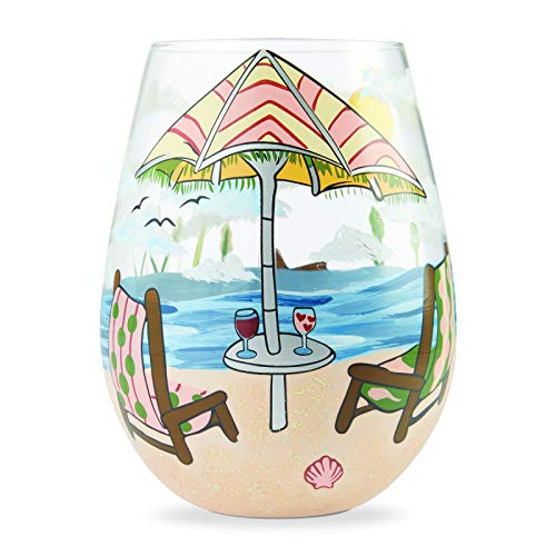 Enesco Designs by Lolita Beach Please Hand-Painted Artisan Stemless Wine Glass, 1 Count (Pack of 1), Multicolor, 20 ounces