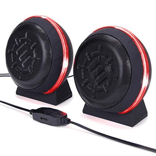 ENHANCE SL2 USB Gaming Speakers for PC with LED Red Light, 3.5mm Wired Connection and in-Line Volume Control, 2.0 Stereo Sound System - USB Computer Speakers for Monitor, Laptop, PC