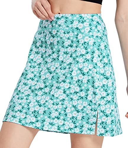 slimour Women Modest Skirt Swim Skirts with Pockets Running Skirt High Waist with Shorts Daisy Green M