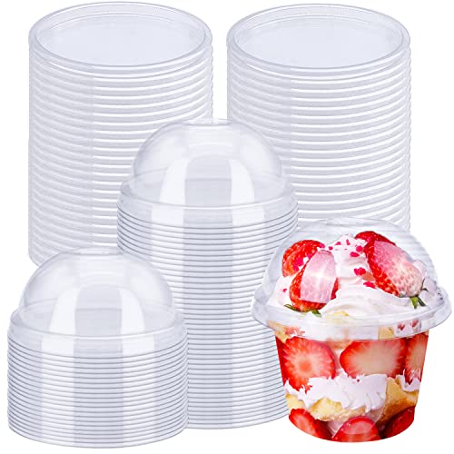 Alaeseje 50 Pack 8oz Disposable Clear Plastic Cups with Dome Lids,PET Dessert Cups,Disposable Snack Bowls for Ice Cream,Cake,Fruit,Parfait, Pudding and Jello Shot