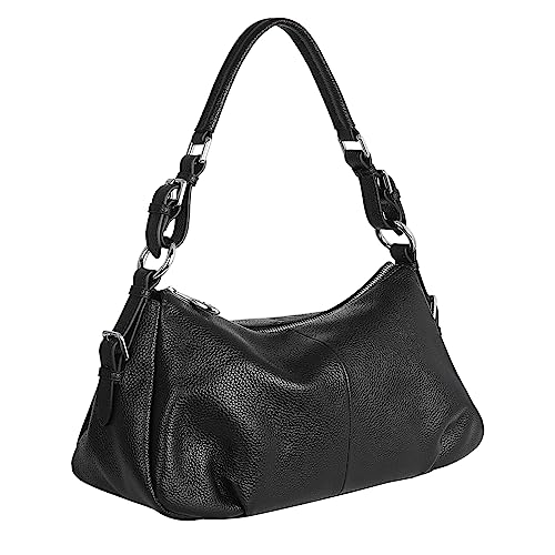 HESHE Leather Purses and Handbags Hobo Shoulder Bags Tote Bag Crossbody Purse Ladies Designer Satchel Bags(Black)