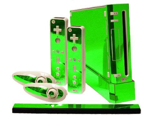Lime Chrome Mirror Vinyl Decal Faceplate Mod Skin Kit by System Skins - Compatible with Nintendo Wii Console