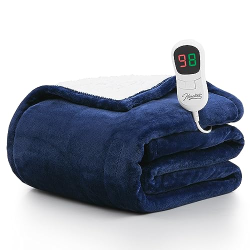 Homemate Heated Blanket Electric Throw - 50'x60' Heating Blanket Throw 1/2/4/6/8 Hours Auto-off 10 Heat Level Heat Blanket Over-heat Protection Flannel Sherpa Heater Blanket Electric ETL Certification