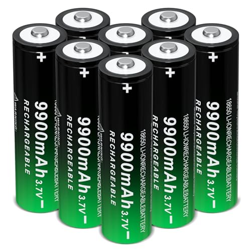 18650 Rechargeable Battery 3.7 Volt Lithium 9900mAh Large Capacity Button Top for Flashlights Headlamps(Battery,8 Pack)
