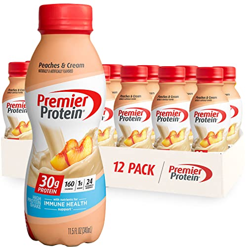 Premier Protein Shake, Peaches & Cream, 30g 1g Sugar 24 Vitamins Minerals Nutrients to Support Immune Health, 11.5 fl oz (Pack of 12)