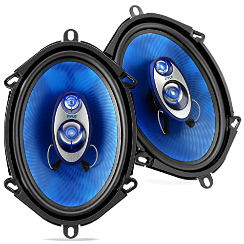 Pyle 5” x 7” Car Sound Speaker (Pair) - Upgraded Blue Poly Injection Cone 3-Way 300 Watts w/Non-fatiguing Butyl Rubber Surround 80-20Khz Frequency Response 4 Ohm & 1' ASV Voice Coil - PL573BL, Apple