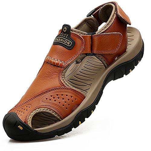 visionreast Mens Closed Toe Fisherman Leather Sandals Outdoor Hiking Beach Sandals Athletic Water Shoes