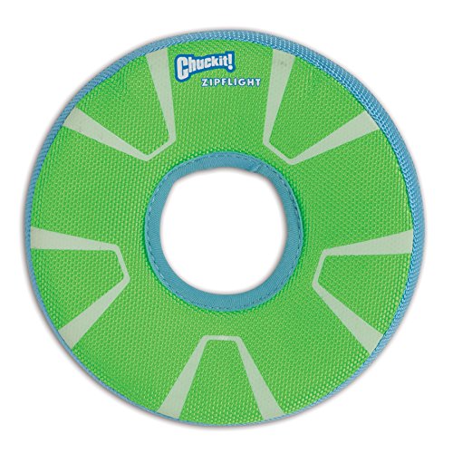 Chuckit Max Glow Zipflight Flying Disc Dog Toy, Medium (8.5'), Green and White