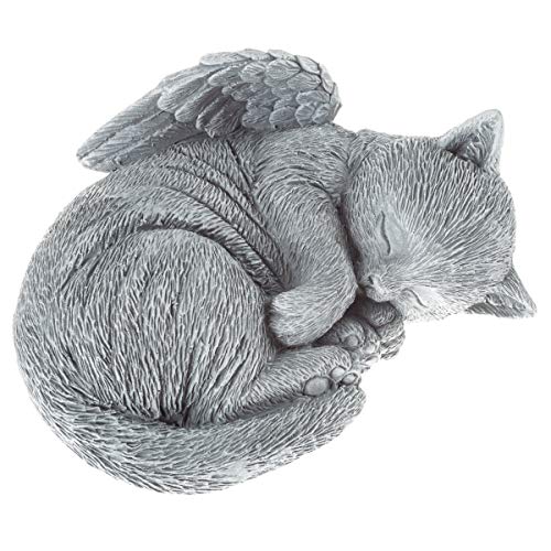 Pure Garden Sculpture Pet Memorial Statue, Sleeping Angel Cat