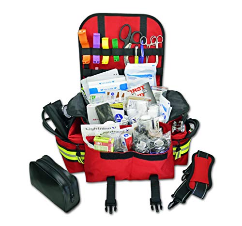 Lightning X Small First Responder EMT EMS Trauma Bag Stocked First Aid Fill Kit B (Red)